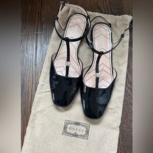 Gucci Black Patent Leather Women's slingback flats